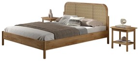 Set mobilier OLIVE copii pentru dormitor, pat 160x200 cm cu capăt rotunjit din rattan și două noptiere, culoare stejar – Vipack