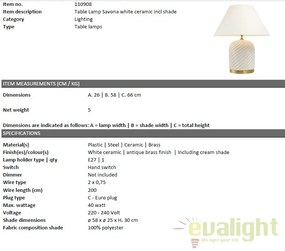 Veioza eleganta design LUX din ceramica, Savona alb 110908 HZ