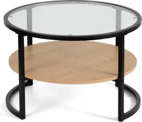 Măsuță de cafea neagră/în culoare naturală rotundă cu aspect de lemn de stejar ø 68 cm Zanu – Bonami Essentials