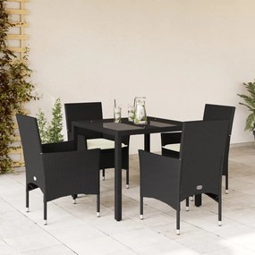 3278538 vidaXL Set mobilier de grădină cu perne 5 piese negru poliratan&sticlă