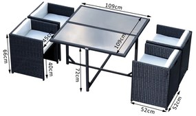 Outsunny Set Mobilier de Grădină cu Masă de Prânz, 4 Scaune și Perne, 109x109x72 cm, Negru | Aosom Romania