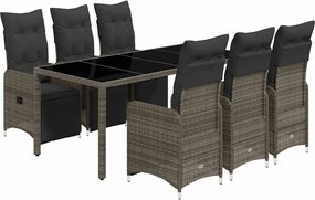 vidaXL Set bistro de grădină cu perne, 7 piese, gri, poliratan