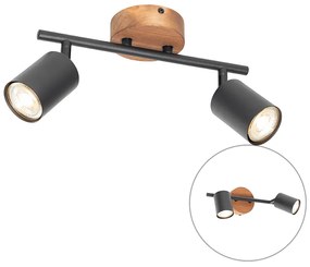 Spotlight industrial negru cu lemn inclinabil 2 lumini - Jeana