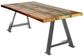 Masa dreptunghiulara cu blat din lemn reciclat Tables&amp;Co 220x100 cm multicolor/argintiu