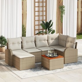 vidaXL Set canapea 7 piese cu perne Bej Poli Ratan Acacia