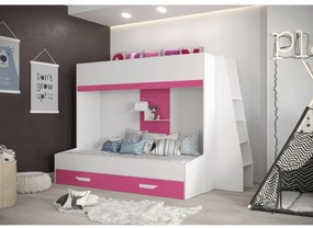 Pat pentru copii combinat 90 cm Puro 17 (alb mat + alb lucios + roz lucios). 1087113