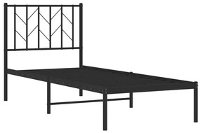 Cadru de pat metalic cu tablie, negru, 75x190 cm