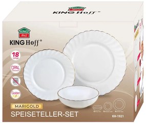 Set farfurii 18 piese, opal, alb cu auriu Kinghoff KH-1921