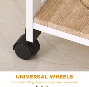 HOMCOM Serviciu de servire dulap de bucătărie cu rotile 2 rafturi, tavă detașabilă, sertar lemn de pin alb stejar luminos | Aosom Romania