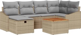 vidaXL Set de canapele pentru grădină cu pernă 7 pcs Bej Rattan poli