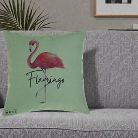 Perna Decorativa Flamingo Acuarela, 40x40 cm, Verde, Husa Detasabila, Perna Inclusa, BEKZ®
