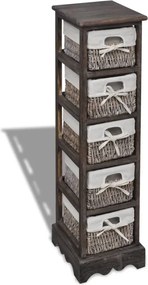 vidaXL Dulap de depozitare din lemn, 5 coșuri împletite, maro