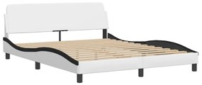 373224 vidaXL Cadru de pat cu tăblie, alb/negru, 160x200 cm, piele ecologică