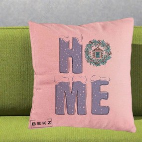 Perna Decorativa HOME Iarna cu Coroana, 40x40 cm, Roz, Husa Detasabila, Perna Inclusa, BEKZ®