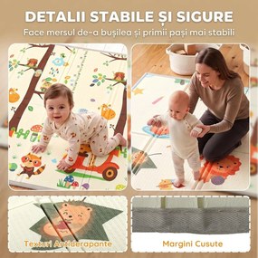 AIYAPLAY Covoraș de joacă pentru copii 200x150x1,5 cm, tematică pădure, pliabil, reversibil, din XPE, 0-3 ani, multicolor | Aosom Romania