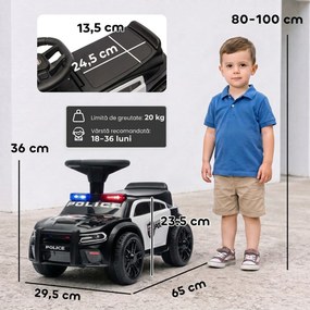 AIYAPLAY Mașinuță Ride-on Copii 18-36 Luni, Model Poliție, Muzică, Spațiu Sub Scaun, Negru | Aosom Romania