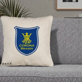 Perna Personalizata Corona Brasov Fotbal, 40x40 cm, Bej Canapea, Husa Detasabila, Perna Inclusa, BEKZ®