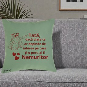 Cadou pentru Tata - Perna Personalizata Tata Nemuritor cu Fetita, 40x40 cm, Verde, Husa Detasabila, Perna Inclusa, BEKZ®