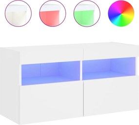 vidaXL Comodă TV de perete cu lumini LED, alb, 80x30x40 cm