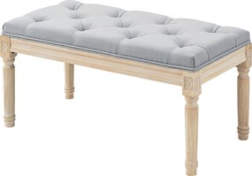 HOMCOM Bancă la capătul patului tapițată în in sintetic cu picioare din lemn și șezut căptușit Stil vintage Gri deschis | Aosom Romania