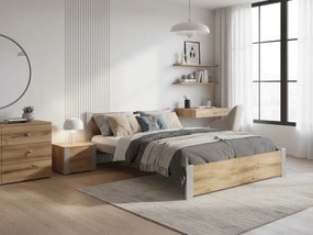 Pat de o persoana IKAROS 120 x 200 cm, stejar artisan/gri Saltele: Cu saltele Deluxe 10 cm, Somiera pat: Cu lamele drepte