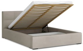 Pat matrimonial taupe tapițat din catifea cu spațiu de depozitare cu somieră 140x200 cm Hiko – Makamii