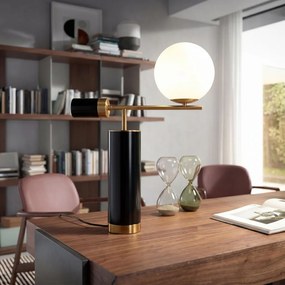 Lampa de masa din otel negru si marmura portelanata neagra