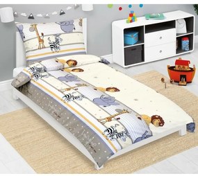 Lenjerie de pat din bumbac pentru copii BellatexJunior Safari bej, 140 x 200, 70 x 90 cm