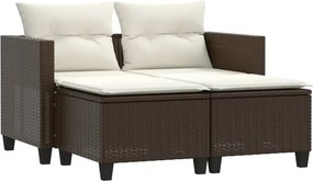 vidaXL Canapea de grădină cu 2 locuri și taburete, maro, poliratan