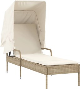 vidaXL Șezlong cu baldachin, bej, poliratan