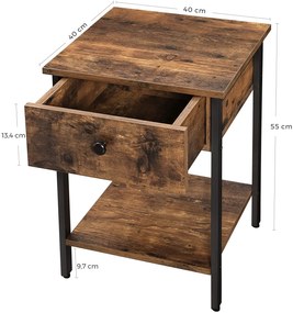 Masuta cu sertar TAYLOR 40x40 cm, rustic maro