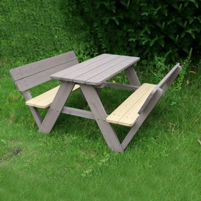 Bancă de grădină pentru copii, lemn, gri/ natural, ABALO