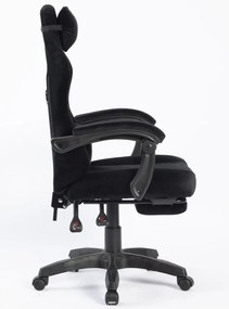 Scaun gaming, masaj în perna lombară, suport picioare, negru, catifea