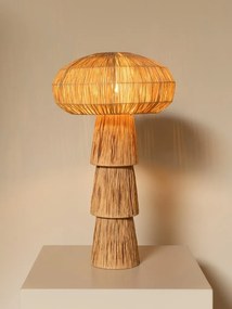 Lampă de masă din rafie naturală bej, cu structură din metal, formă de ciupercă, finisaj natural, 65×40 cm, „Mushroom"