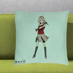 Perna Personalizata Naruto Sakura Haruno Portret, 40x40 cm, Verde Menta, Husa Detasabila, Perna Inclusa, BEKZ®