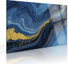 Tablou pe sticlă - Abstracție albastru-aurie (70x50 cm)