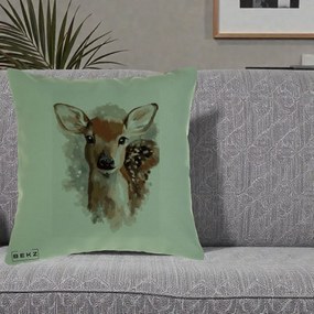 Perna Decorativa Caprioara Pui Acuarela, 40x40 cm, Verde, Husa Detasabila, Perna Inclusa, BEKZ®