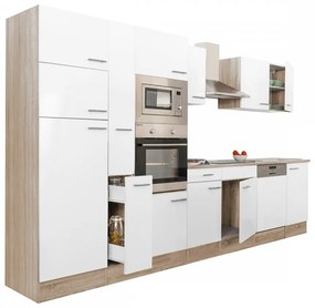 Mobilă de bucătărie Yorki 370, corp din stejar Sonoma, cu față alb satinat