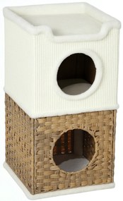 PawHut Casa pentru pisici de interior cu 3 nivele, casa pentru pisici cu zgâriere din sisal pentru zgâriere 41 x 41 x 75,5 cm, crem | Aosom Romania