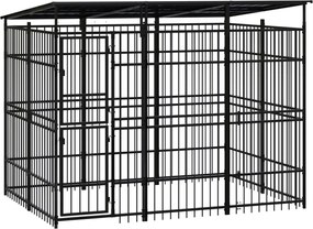 vidaXL Padoc pentru câini de exterior cu acoperiș, 5,53 m², oțel