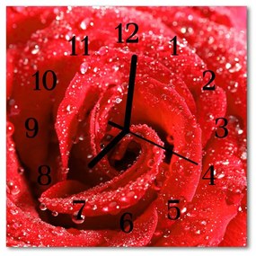 Ceas de perete din sticla pătrat Rose Flori &amp; Plante Red
