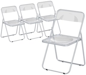 HOMCOM Set de 4 Scaune Pliabile din Acrilic, Scaune Pliabile Salvaspațiu din Oțel, Scaun Pliabil de Interior pentru Casă, Birou, Petrecere și Evenimente, 47x48x75 cm, Transparent | Aosom Romania