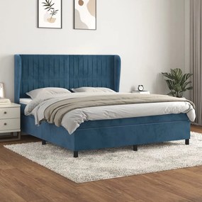 3129343 vidaXL Pat box spring cu saltea, albastru închis, 160x200 cm, catifea