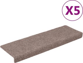 vidaXL Covorașe autoadezive pentru scări, 5 buc., 65x21x4 cm, margini dreptunghiulare, maro deschis