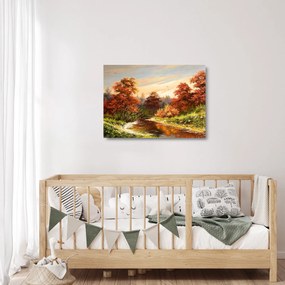 Tablou pe sticlă - Râu în peisaj de toamnă (70x50 cm)
