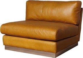 Fotoliu lounge din piele naturală cognac cu bază din oțel inoxidabil, „Minneapolis”