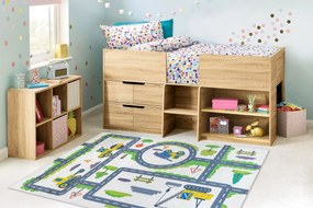 BAMBINO 2338 covor lavabil Excavator, străzi pentru copii anti-alunecare - alb / verde