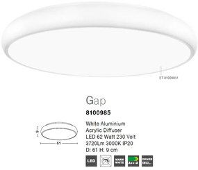 Plafoniera LED design modern Gap alb, 61cm