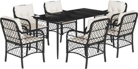 vidaXL Set mobilier de grădină cu perne, 7 piese, negru, poliratan