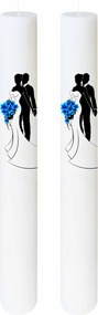 Set 2 Lumanari Nunta Mire si Mireasa cu buchet albastru 7 cm, 60 cm